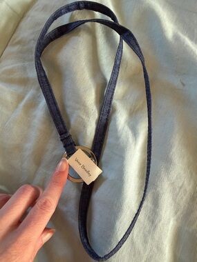 Vera Bradley Dark Navy Fabric Belt with Silver Ring Accent